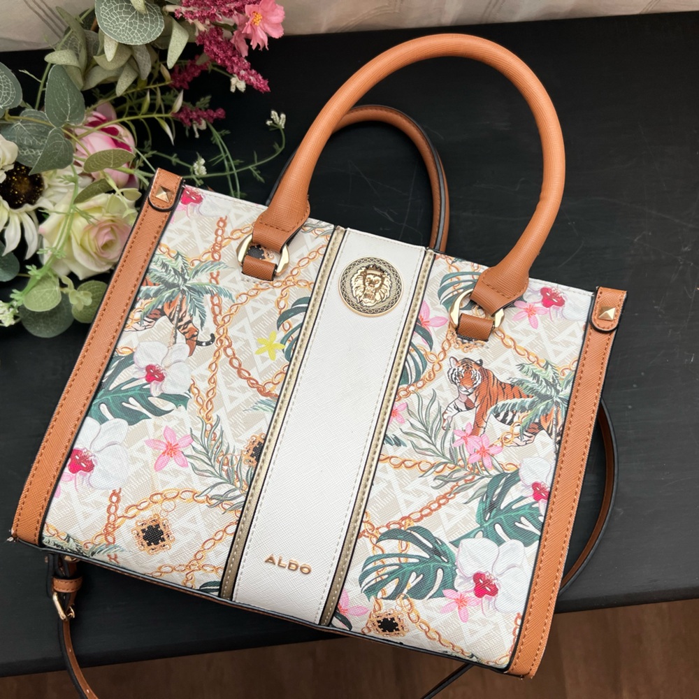 ALDO Floral Tiger Print Tote|Purse with Tan Trim